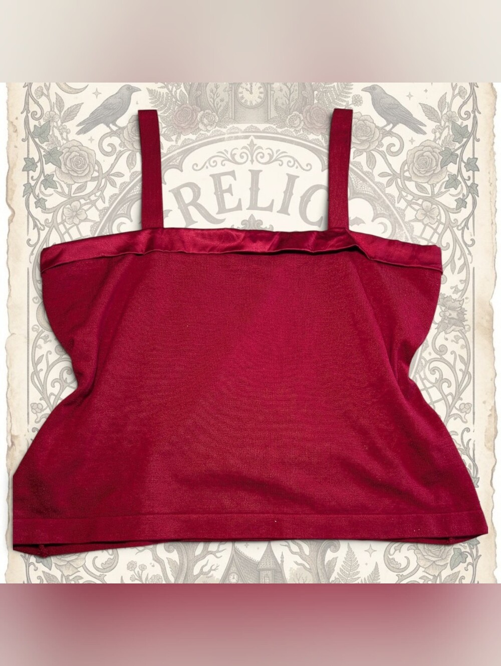 Dark Romance Silk Blend Satin Trim Knit Cami Tank Top Large Crimson Whimsigoth